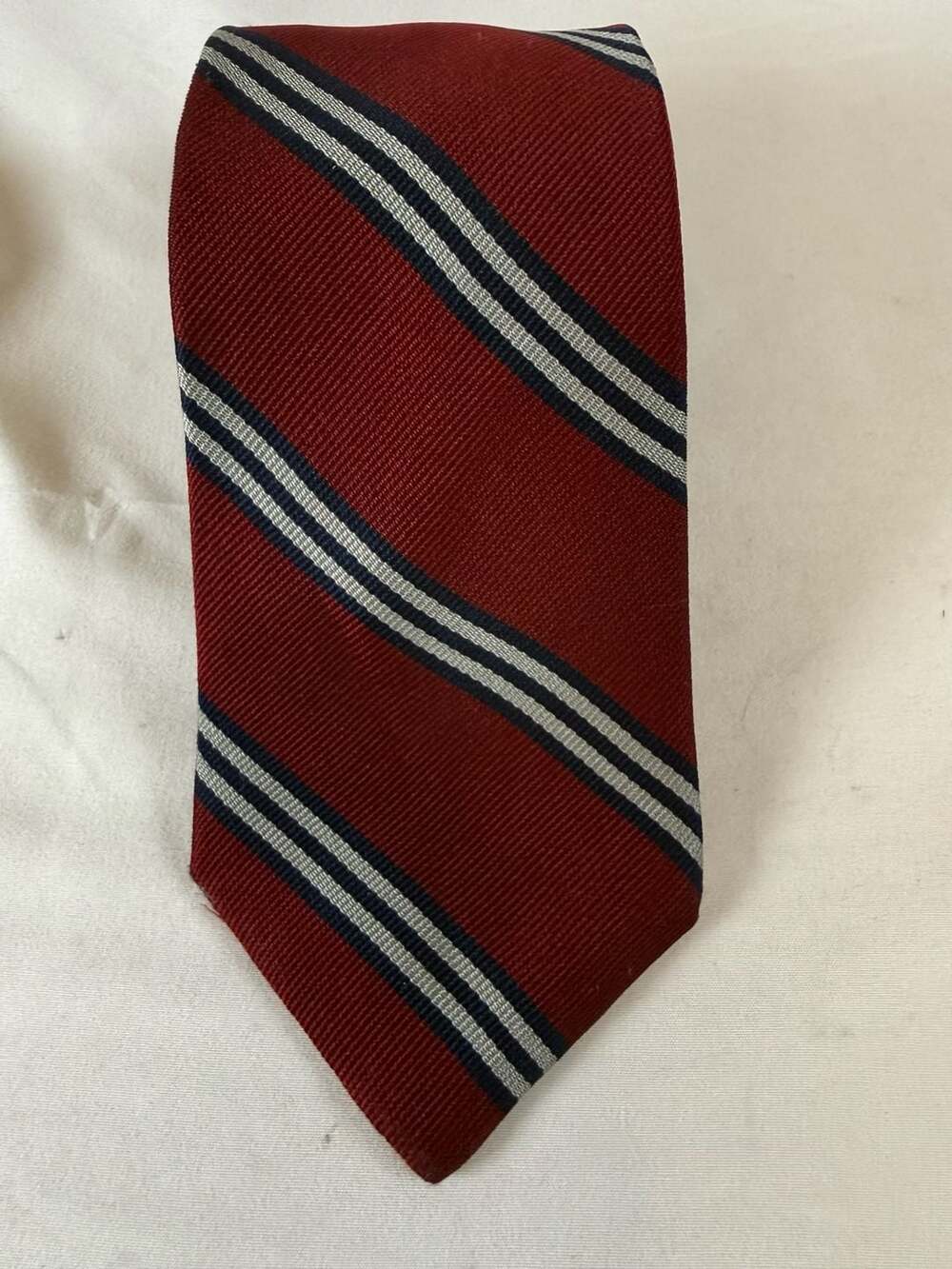 Patrick James Red Blue White Striped Silk Necktie Preppy Old Money Classic Grand